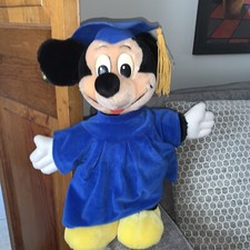 VTG W/ Tag Graduation Mickey Mouse Plush 10" Disneyland Stuffed Animal Blue Robe