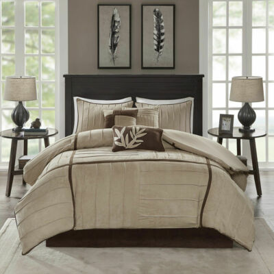 NEW! ~ COZY ULTRA SOFT & PLUSH BROWN TAUPE BEIGE TAN STRIPE LODGE COMFORTER SET