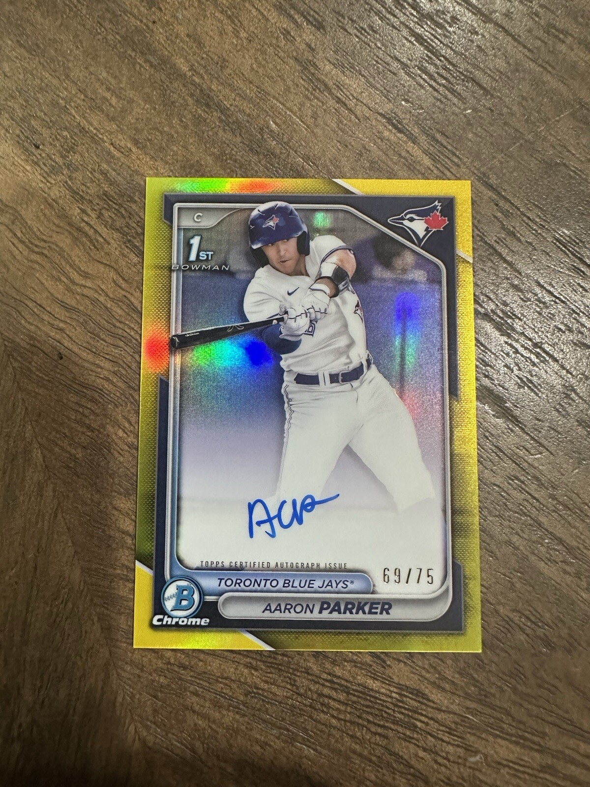 2024 Bowman Chrome Aaron Parker 1st Auto Yellow /75 Blue Jays