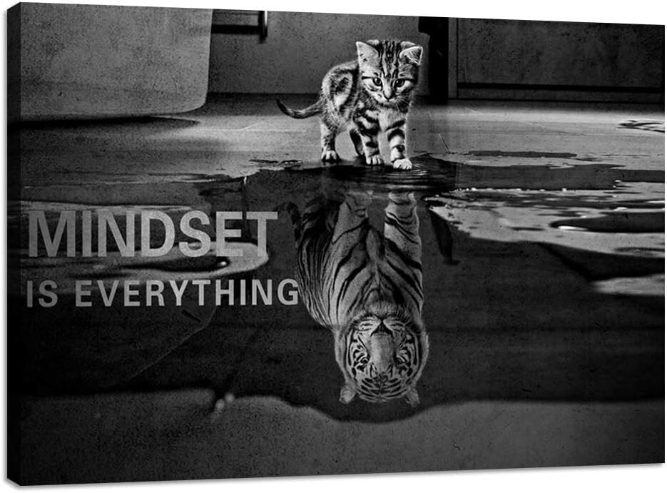 Motivational 24x36 Cat Tiger Canvas Wall Art Ready to Hang for Home or Office Decor