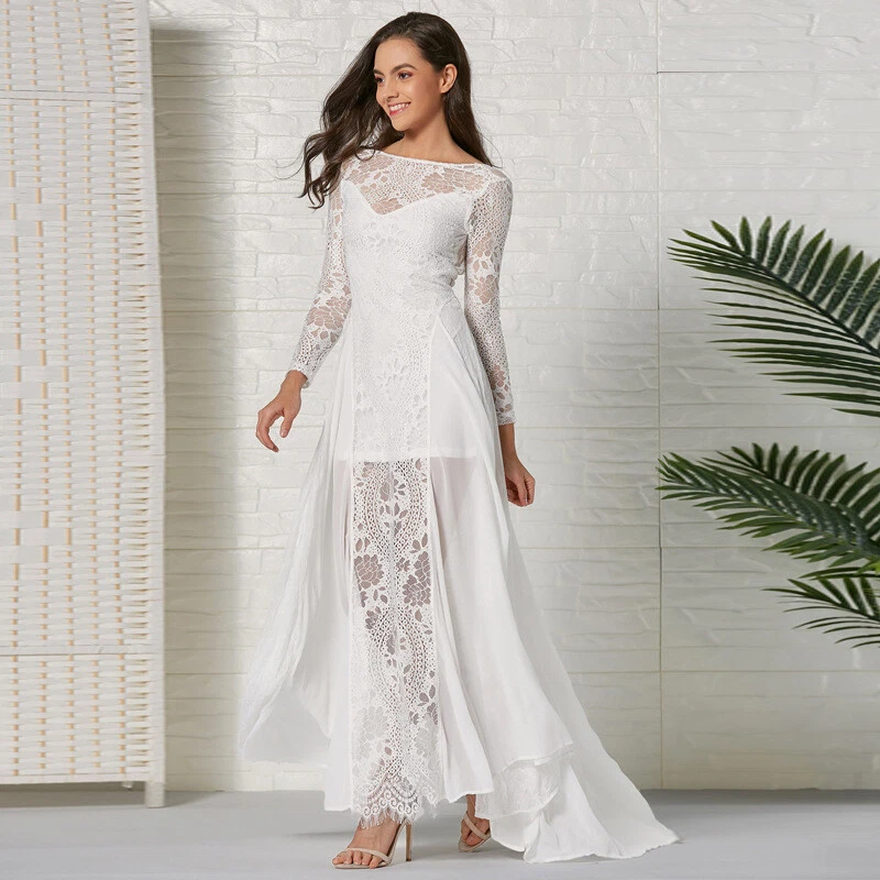 schlichtes Spitze Brautkleid Hochzeitskleid Kleid Braut rückenfrei weiß BC895 - Bild 2 von 4