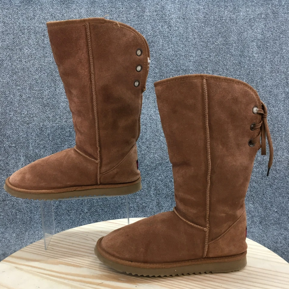 Botas de nieve de invierno Ukala para mujer 10 Carly marrón gamuza piel sintética media pantorrilla W80056 Foto 2 de 4