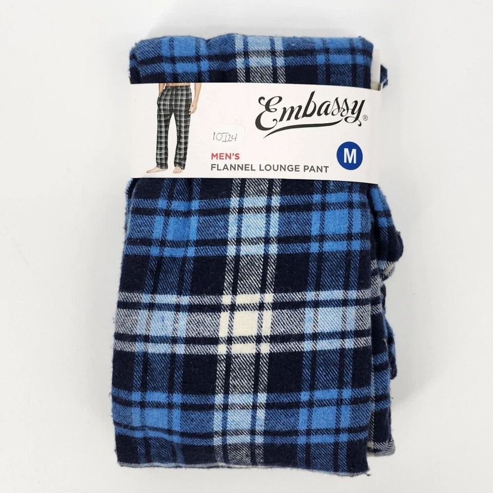 Embassy Men's Flannel Drawstring Straight Leg Plaid Lounge Pants Blue Medium NWT - Image 2 of 3