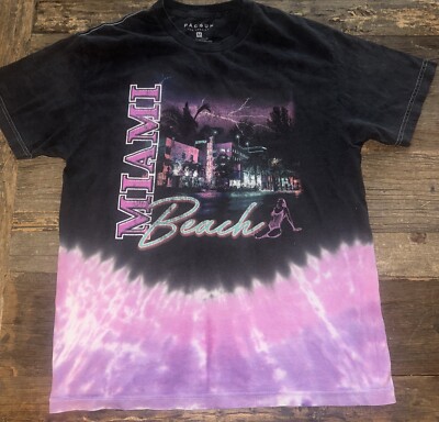 PACSUN Miami Beach men’s T-shirt medium Black Purple 90's City Tie Dye  Nightlife