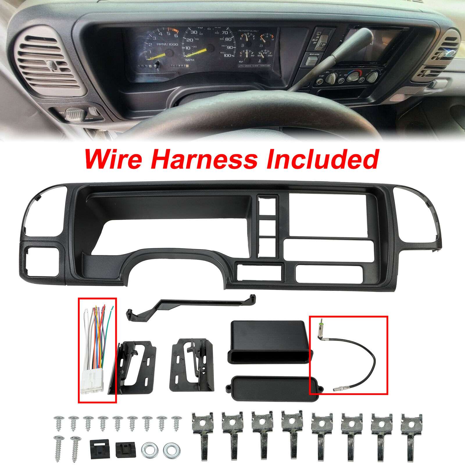 FOR 1995-02 GMC Truck SUV Radio Stereo Double Din Dash Kit Panel Wire  Harness