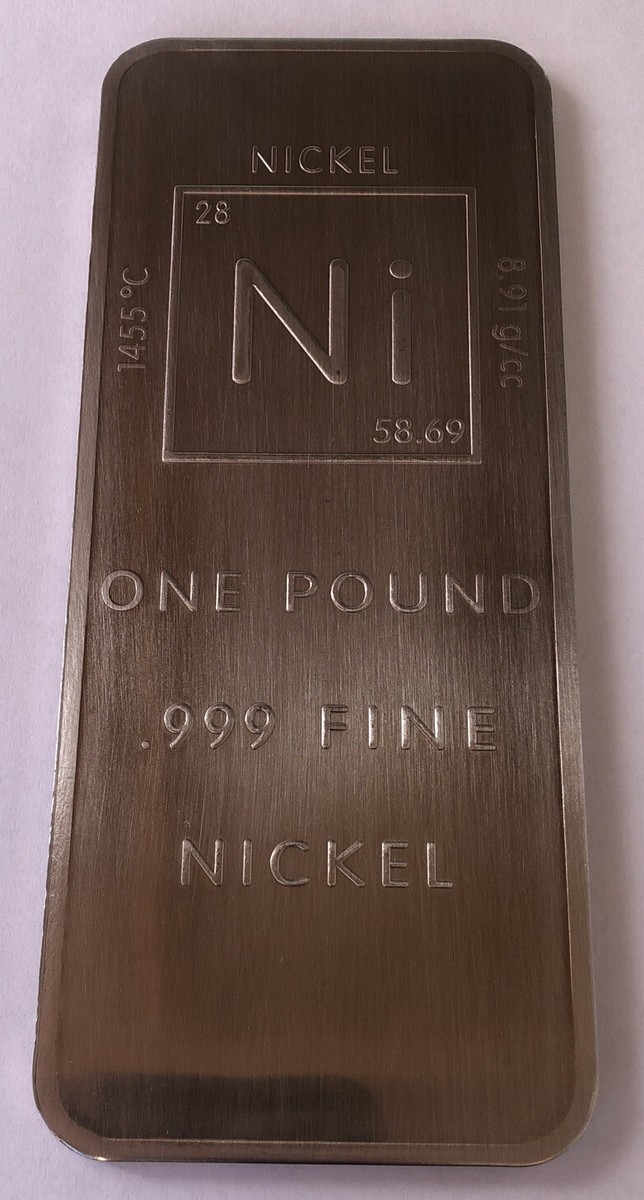 1 lb Nickel Ingot .999 Fine With Element Design Bullion By Unique