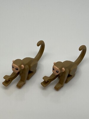 Lego Lot Of 2 Small Dark Tan Monkey with Light Nougat Face and Ears Pattern #45