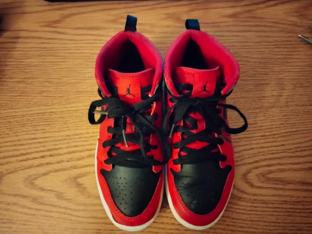 NIKE AIR JONDAN 1 MID REVERSE BRED SHOES GYM RED BLACK #640734-660