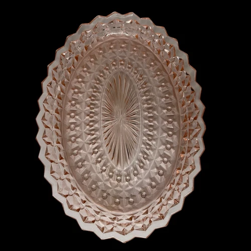Vintage Jeanette Glass Oval Platter/Dish Buttons & Bows Holiday
