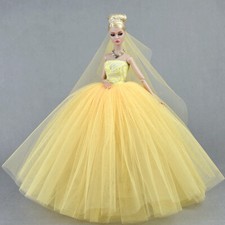 Yellow Bridal Wedding Dress for 11.5" Doll Outfits Clothes Handmade Long Gown