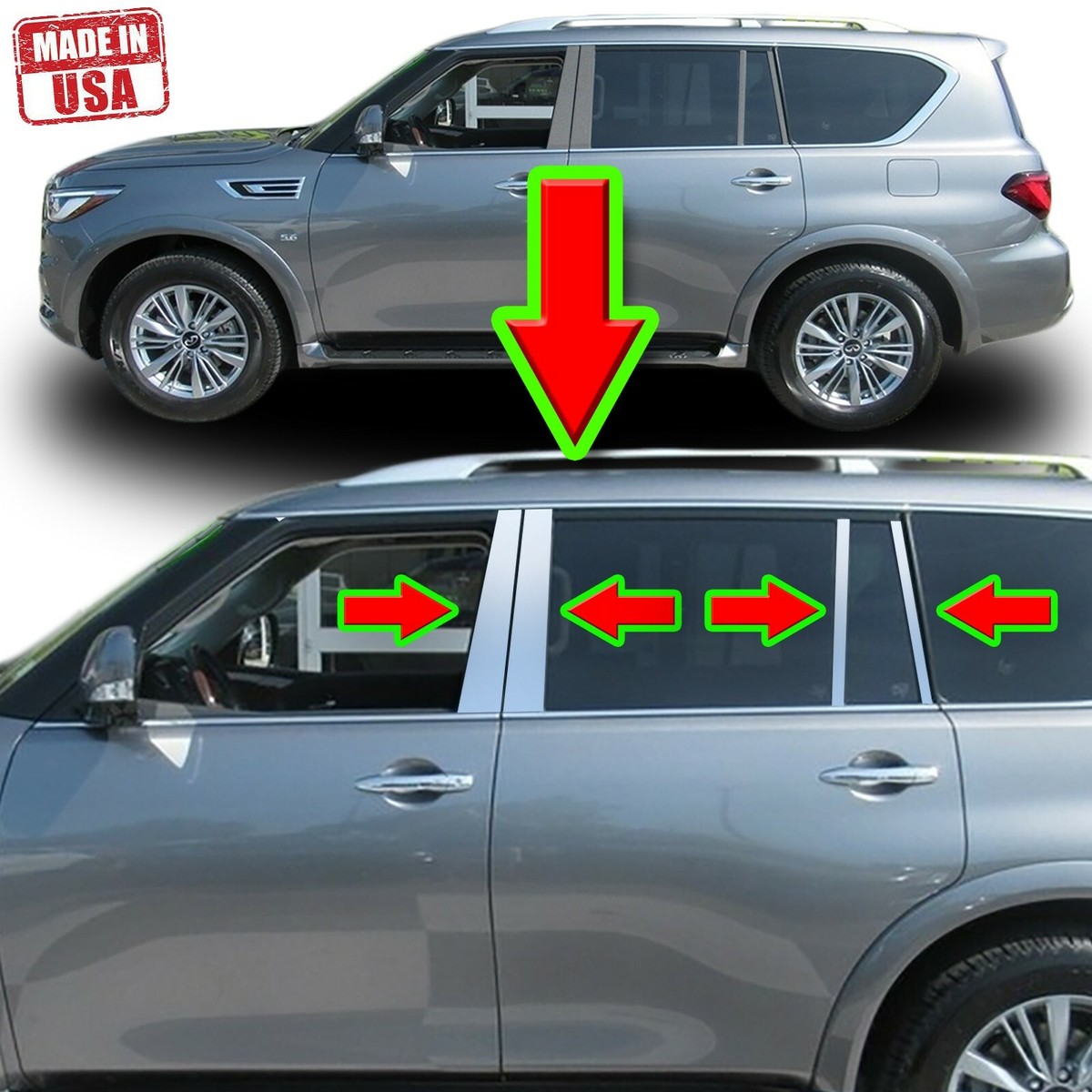 Chrome Pillar Trim for Infiniti QX56/QX80 11-20 8pc Set Door Cover