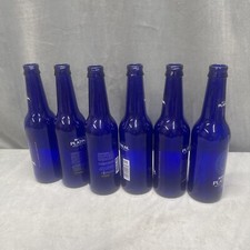 Labels On Lot Of 6 COBALT BLUE BEER BOTTLES Vases Flowers Crafts Wind Chime Tree