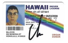 CHRISTOPHER MINTZ PLASSE SIGNED MCLOVIN ID MOVIE PROP SUPERBAD AUTOGRAPH (PROOF)