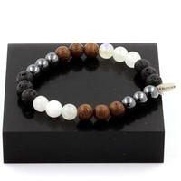 Steine Und Mineralien. Armband Perlen Mondstein + Lava + HäMatit + Holz 8