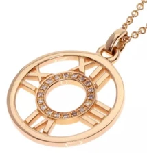 $2,850 TIFFANY & CO. ATLAS DIAMOND MEDALLION 18K ROSE PINK GOLD NECKLACE PENDANT