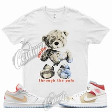 White SMILE T Shirt for Air J1 1 Mid Sesame Flash Crimson Psychic Blue Tan