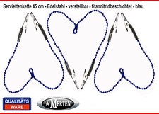 3 x Serviettenkette  L&auml;tzchenkette  Kugelkette 45 cm  blau Edelstahl verstellbar
