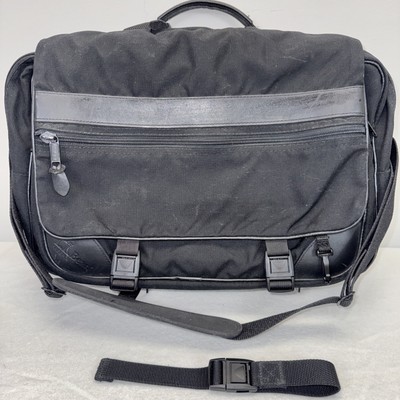 LL Bean Messenger Travel Carry On Briefcase Laptop Bag Canvas Leather black