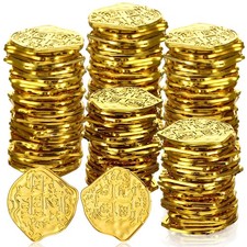 Hanaive 100 Pcs Pirate Coins Plastic Fake Play Replica Irregular, Gold