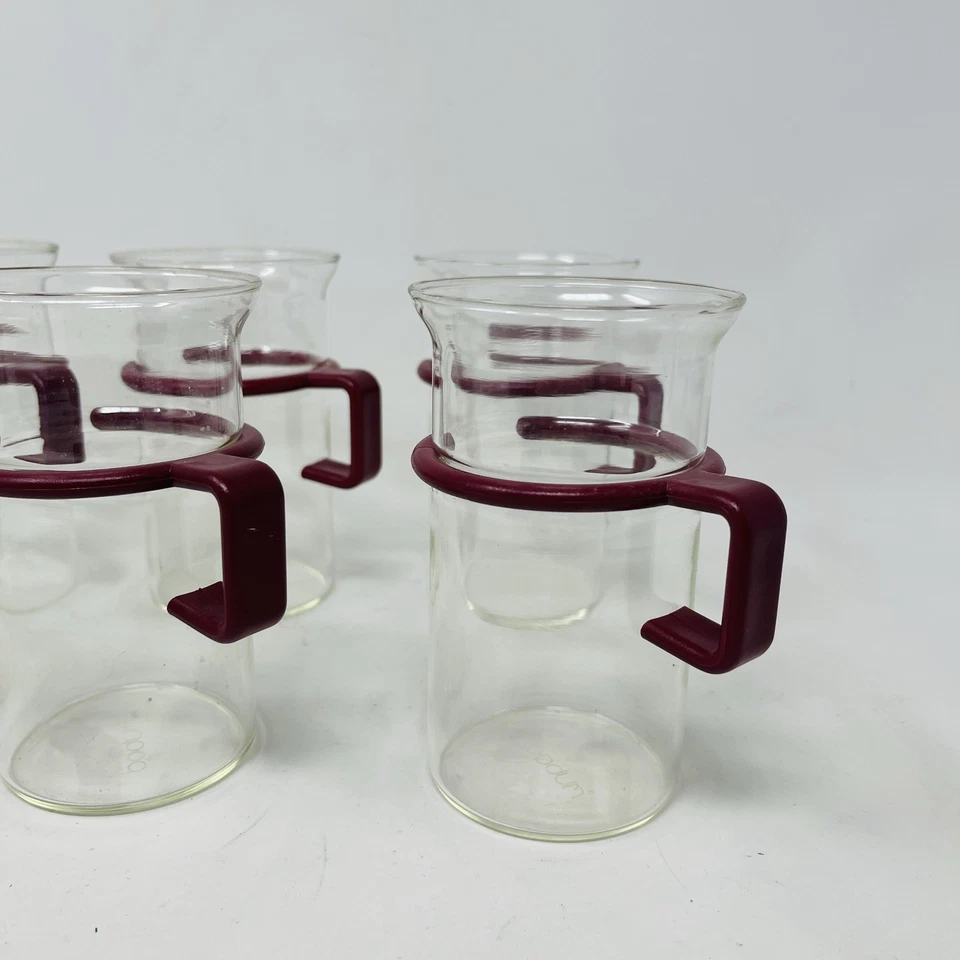Juego de 6 tazas de té de café de vidrio Bodum rojo acrílico vintage retro Dinamarca moderno Foto 4 de 4
