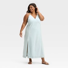 Women Cami Denim Maxi Dress - Universal Thread Light Wash 1X