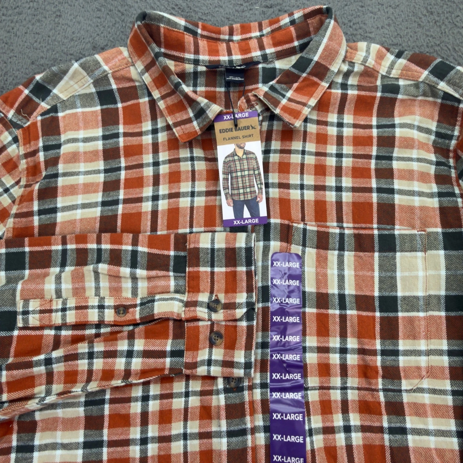 Eddie Bauer Mens Flannel Shirt XXL Clay Como Plaid Long Sleeve EB004777 NWT