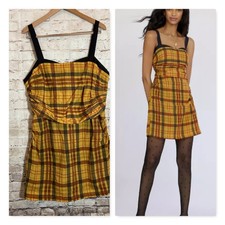 Anthropologie Let Me Be Plaid Corset Mini Dress XL Mustard Gold Draped Ruched