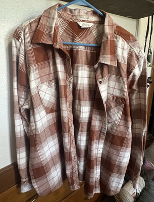 Naturals Reflections 2X Plus Plaid Rust White Pink Button-Up Shirt