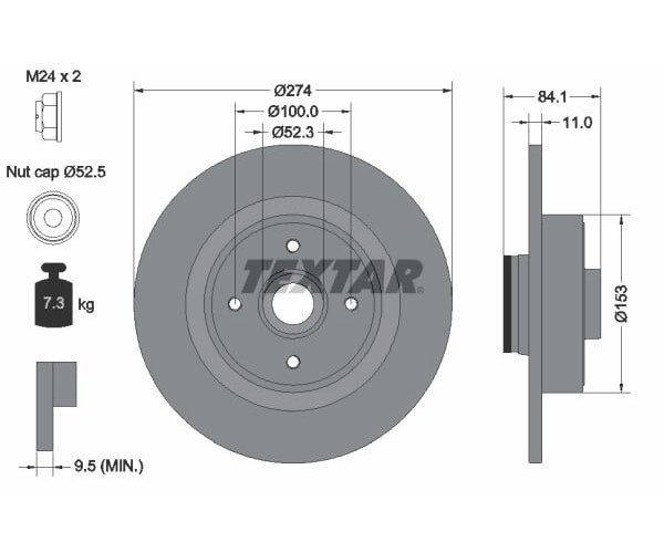 1X Textar Bremsscheibe PRO Hinterachse Ø 274Mm FüR Renault-image