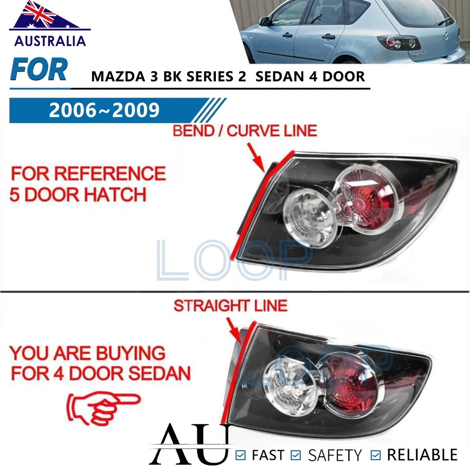 For Mazda 3 BK Series 2 2006~2009 4 Door Sedan Pair Tail Light Rear Black AU - image 2 of 3