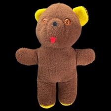 Vintage Teddy Bear Brown Yellow Ears and Feet Plastic Eyes 15  