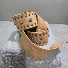 Vintage Full Genuine Italian Leather Studded Turquoise Stoned Belt 80's 90's