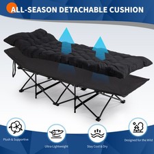 Outdoor Black Portable Folding Camping Cot Bed & Soft Pad Adults Sleeping