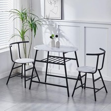 White Small Dining Table and Chairs Set of 2 Compact 3 Piece Kitchen Breakfast B
