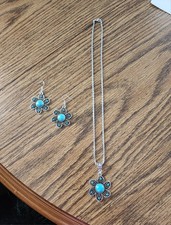 Woman's New Fashion Necklace Turquoise/Silver 19" Necklace and Earring Set 10272