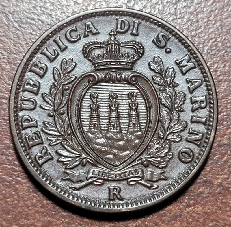 SAN MARINO 1938-R 10 Centesimi KM# 13 Chestnut Brown UNC BU Uncirculated Coin