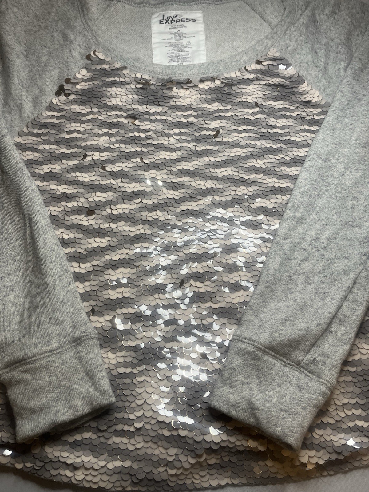 Express Women's Solid Gray Sequin Sweater Long Sl… - image 5