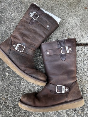 UGG Australia 5678 Leather Moto Harness Boots Kensington Brown Womens US Sz 8