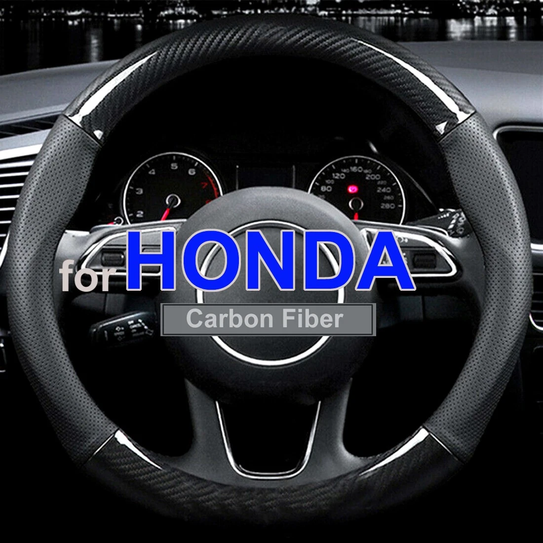 MEWANT Hand Sewing DIY Black Genuine Leather and Synthetic Suede Car Steering Wheel Cover for Honda Civic 8 Civic 2006 2007 2008 2009 2010 2011 (3-Spokes