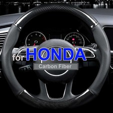 For Honda Civic Accord Cr-v Car Steering Wheel Cover Carbon Fiber Leather 15