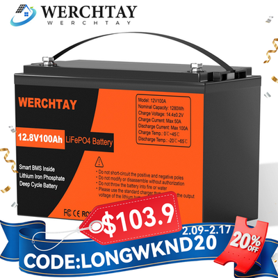 #ad 12V 100Ah LiFePO4 Lithium Battery BMS Deep Cycle for RV Marine Solar Off grid $129.99