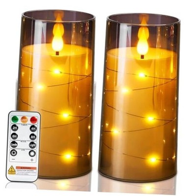  Flameless Candles with Embedded Star String Fairy Lights, Battery Operated 