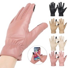 Ladies Leather Touch Screen Gloves Women Winter Fleece Lined Outdoor Warm