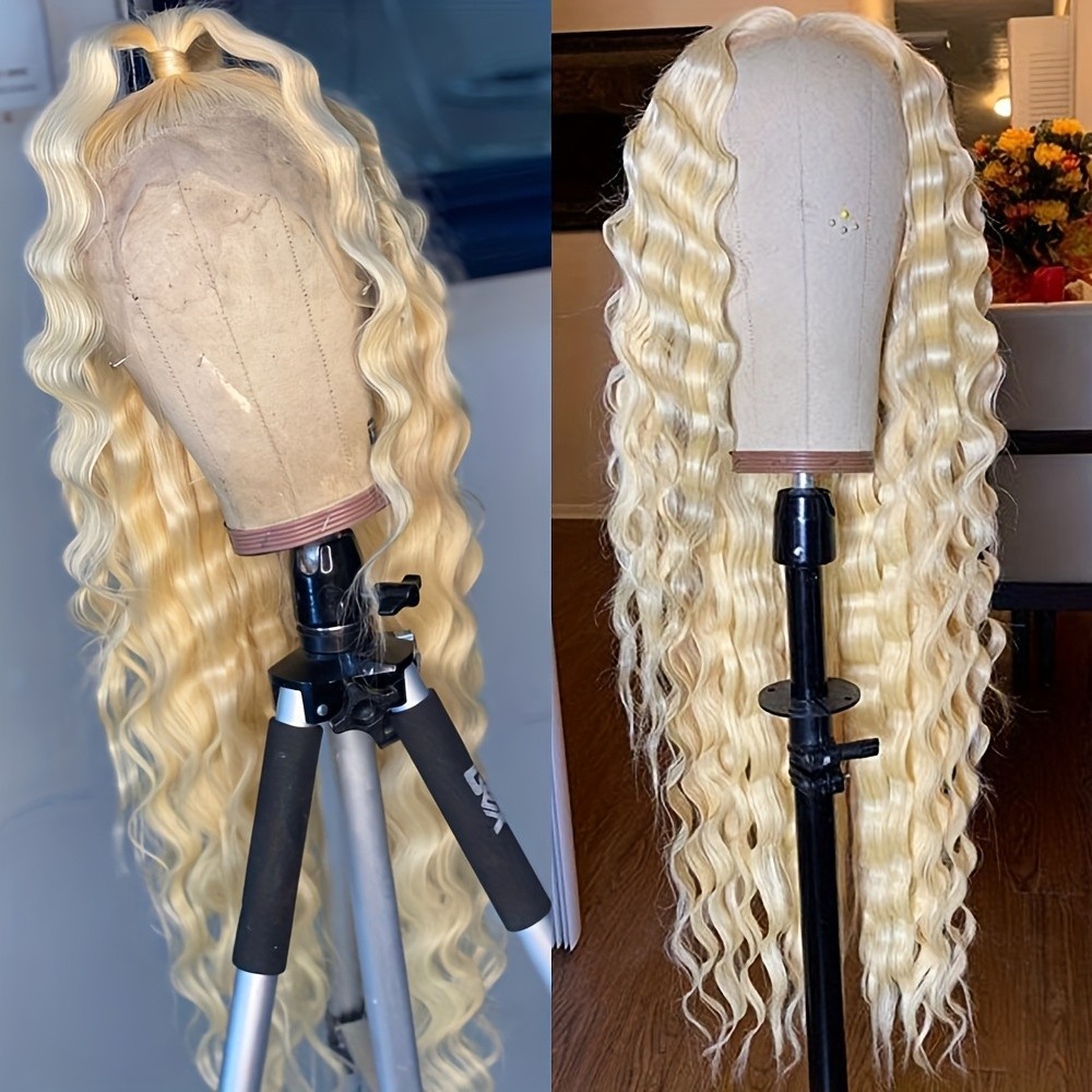 613 Light Blonde Loose Curly Synthetic Lace Front Wigs 26 Inch Deep Wave Women