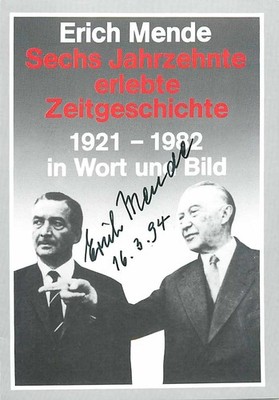 Erich Mende Autogrammkarte - Deutscher Politiker FDP 1921-1982 signiert