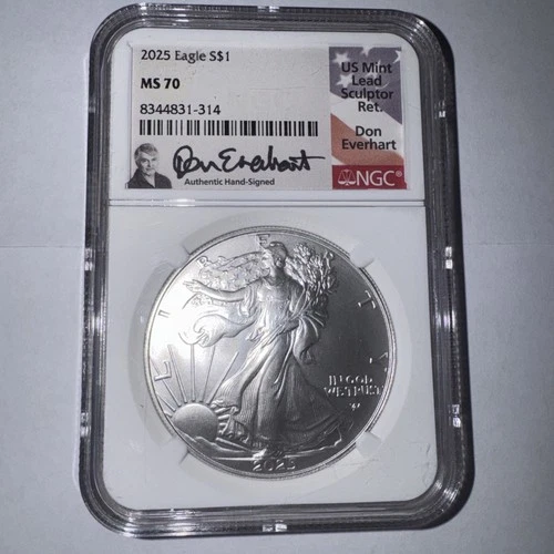 2025 Silver Eagle MS70 Signed by Lead Sculptor Don EVERHART..999 Silver