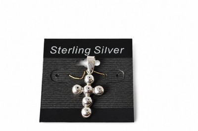 NEU Y2K Sterlingsilber reflektierendes Blasenkreuz Anhänger signiert modern minimalistisch