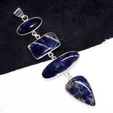 925 Silver Plated Large Sodalite Pendant Handmade Jewelry Size 4.1" MJ