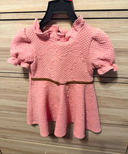 Tahari Baby Girls Pink Quilted Fit & Flare Puff Sleeve Belt Dress 12-18M