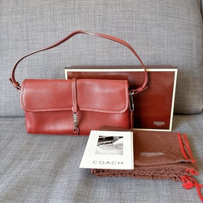 Coach Vintage Hamptons Demi Leather Clip Bag Dark Red Leather Flap Baguette 7573